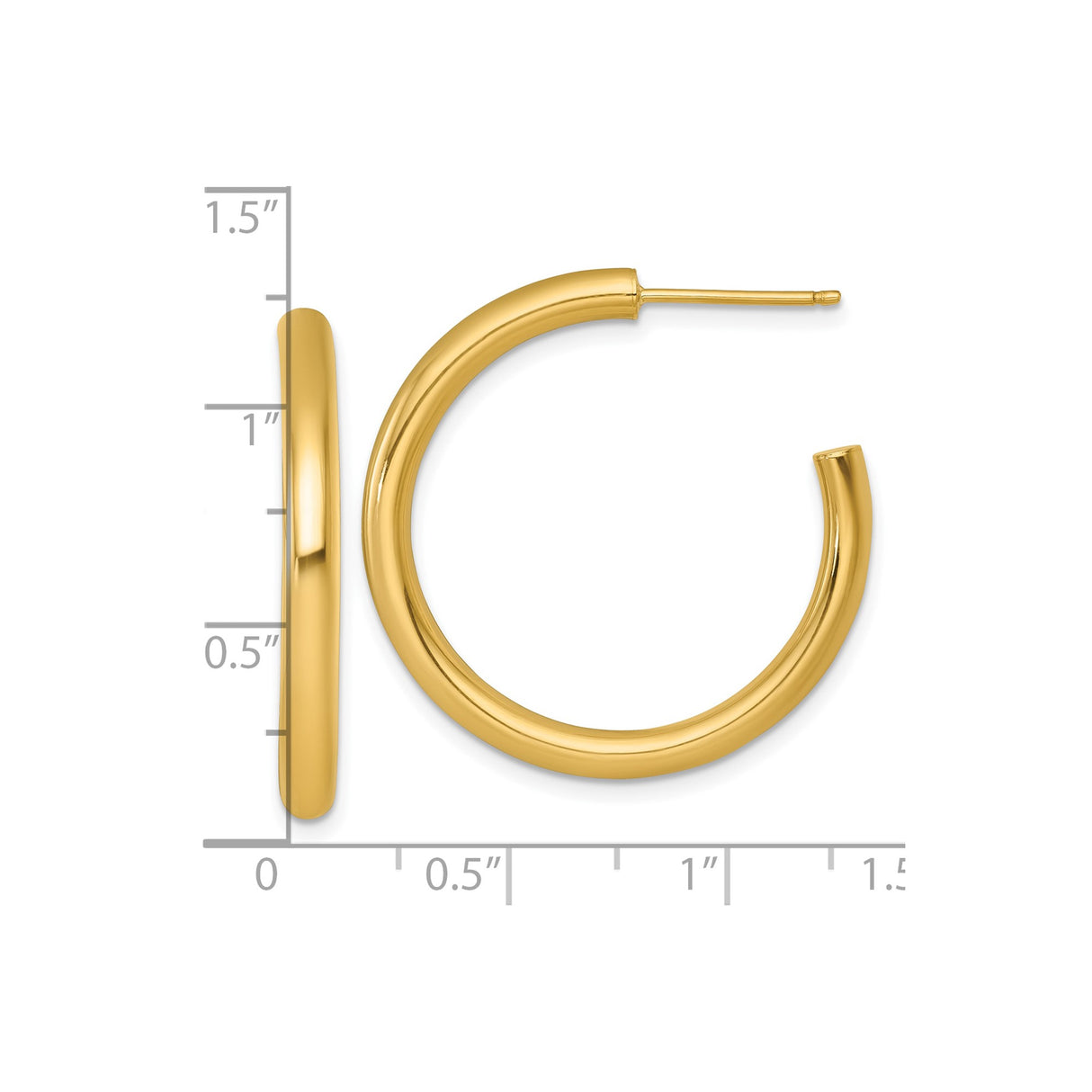 14k Yellow Gold Hoop Earrings, Polished Tube Hoops with Smooth Finish, Lightweight and Minimalist Style