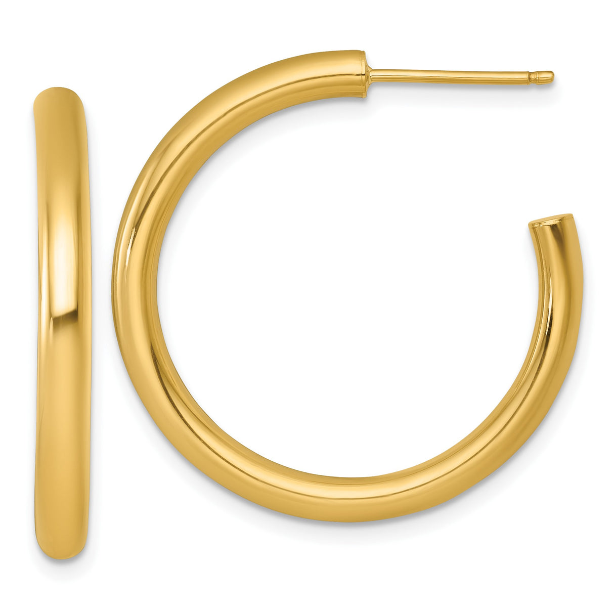 14k Yellow Gold Hoop Earrings, Polished Tube Hoops with Smooth Finish, Lightweight and Minimalist Style