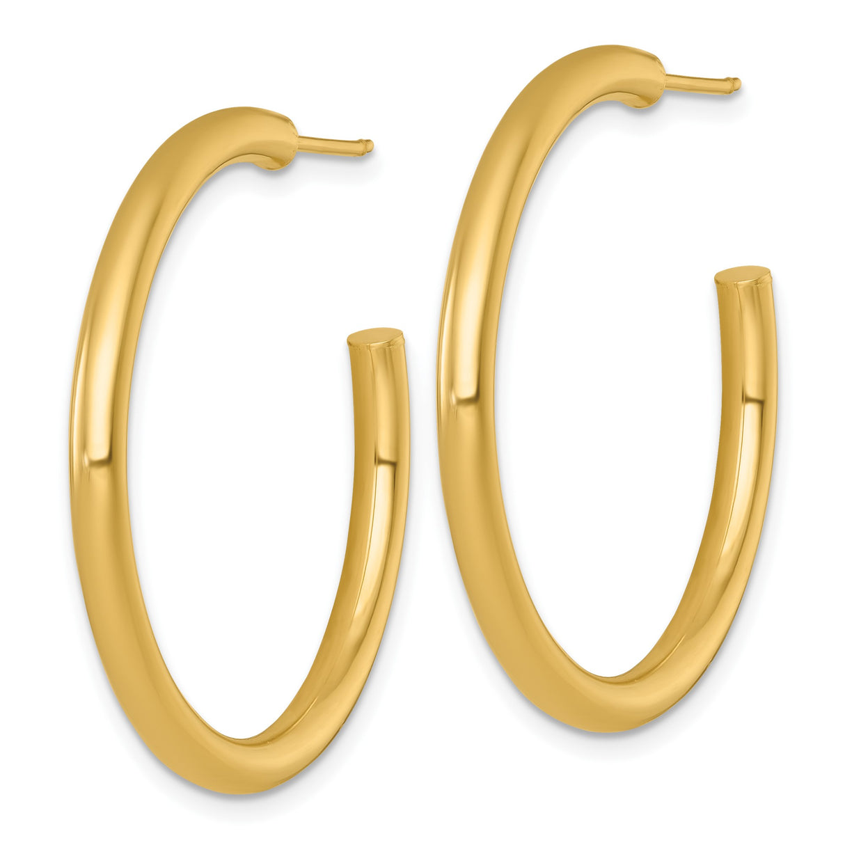 14k Yellow Gold Hoop Earrings, Medium Round Lightweight Tube with Polished Finish, Click Closure