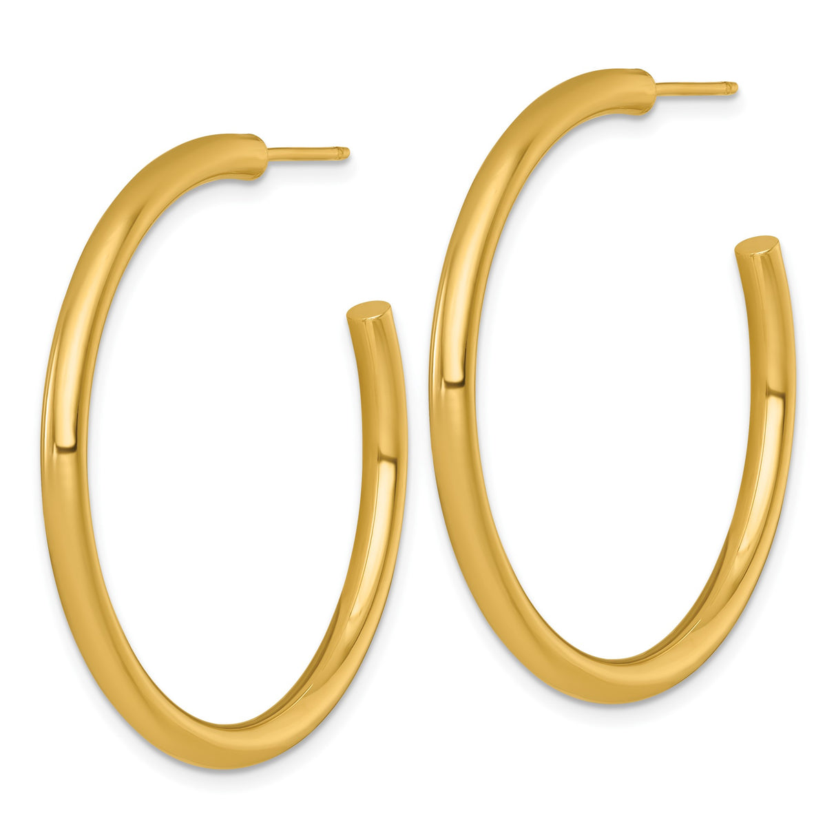 14k Yellow Gold Hoop Earrings, Medium Round Tube Style with Polished Finish, Lightweight Design