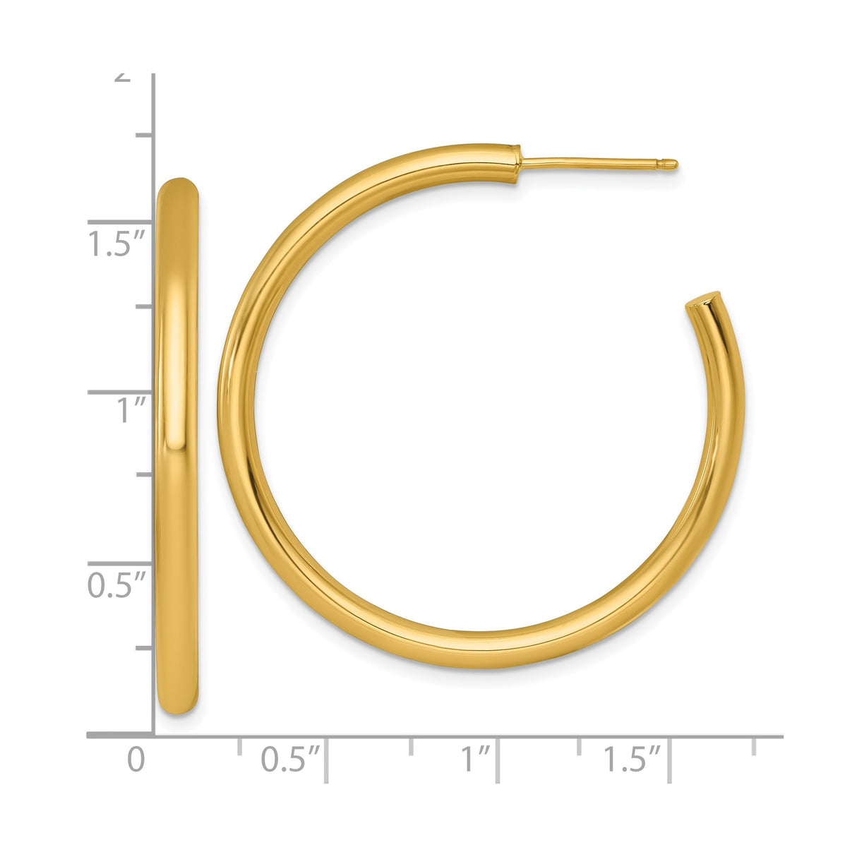 14k Yellow Gold Hoop Earrings, Medium Round Tube Style with Polished Finish, Lightweight Design