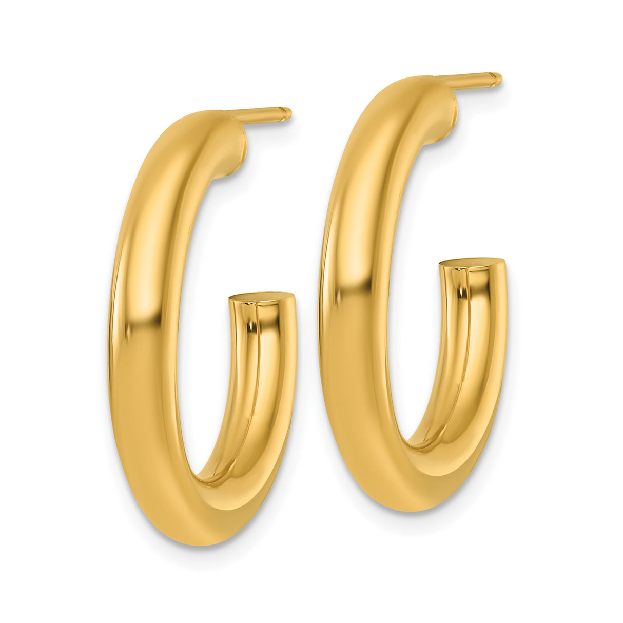 14k Yellow Gold Hoop Earrings, Medium Thickness, Smooth Polished Finish, Minimalist Style for Women