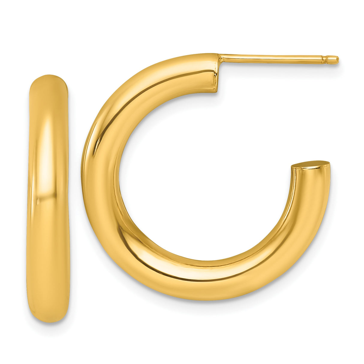 14k Yellow Gold Hoop Earrings, Medium Thickness, Smooth Polished Finish, Minimalist Style for Women