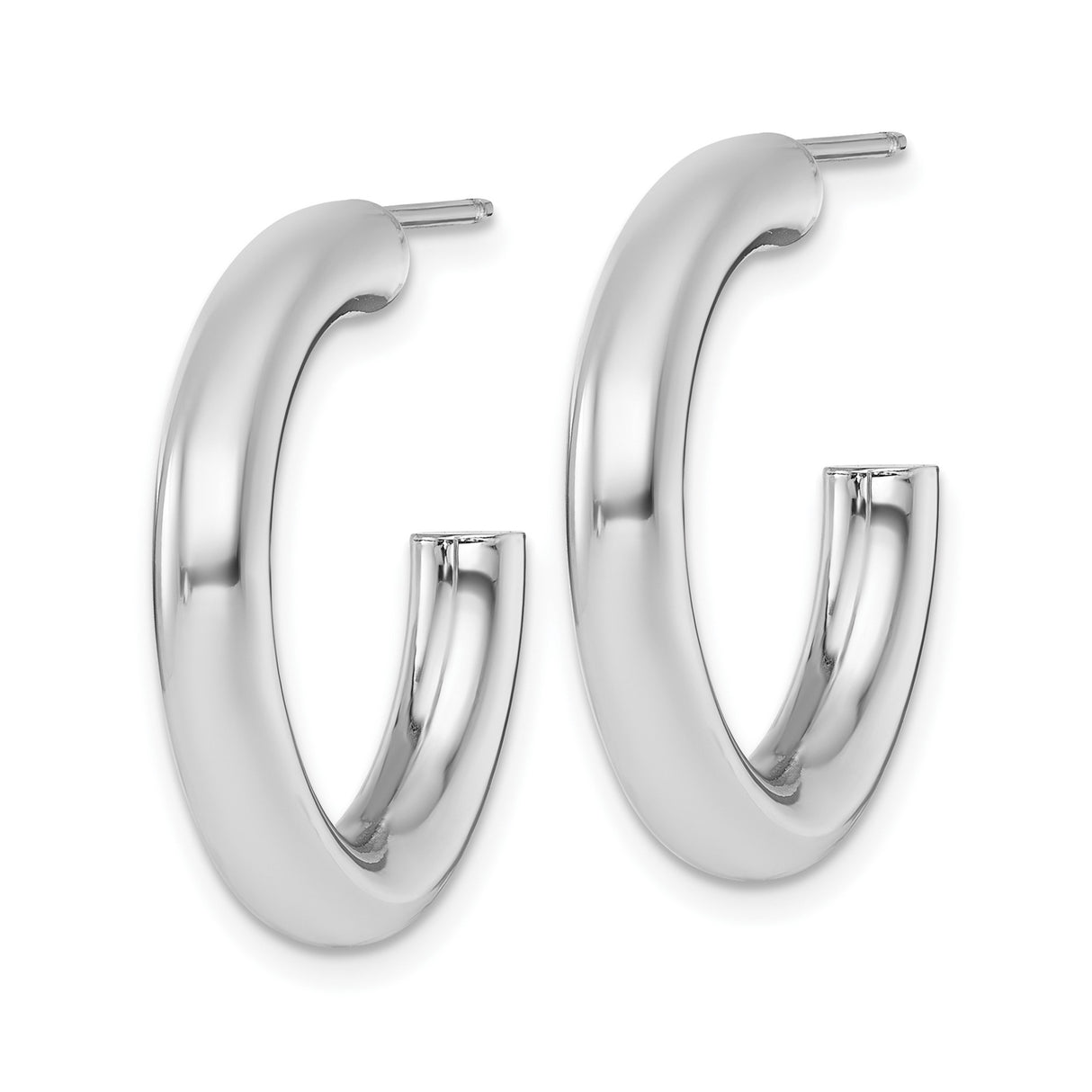 14k White Gold Hoop Earrings, Polished Tube Design, Minimalist Rounded Style for Women