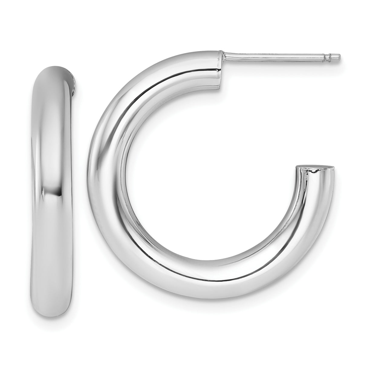 14k White Gold Hoop Earrings, Polished Tube Design, Minimalist Rounded Style for Women