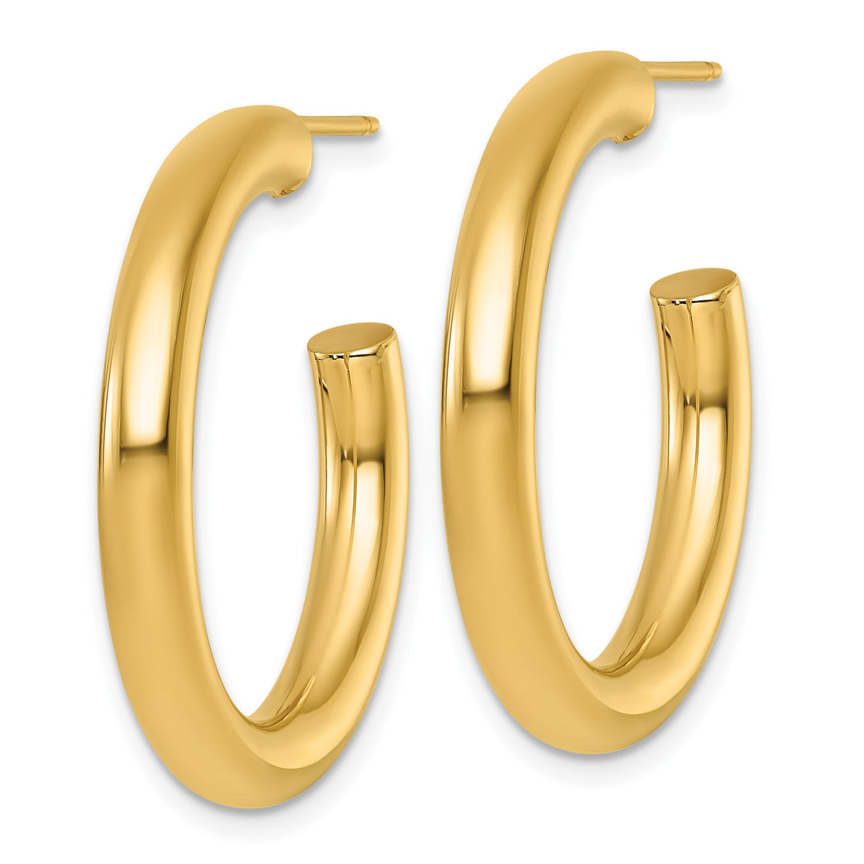 14k Yellow Gold Hoop Earrings, Medium Thick Classic Round Polished Hoops for Women