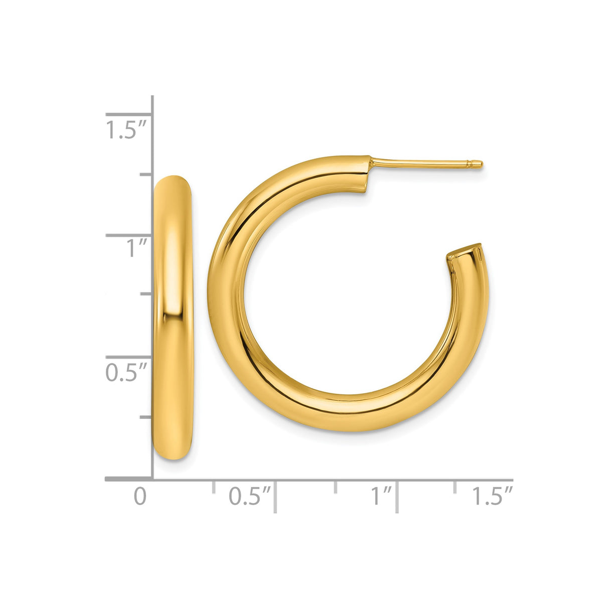 14k Yellow Gold Hoop Earrings, Medium Thick Classic Round Polished Hoops for Women