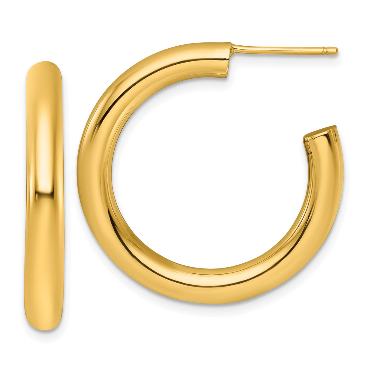 14k Yellow Gold Hoop Earrings, Medium Thick Classic Round Polished Hoops for Women