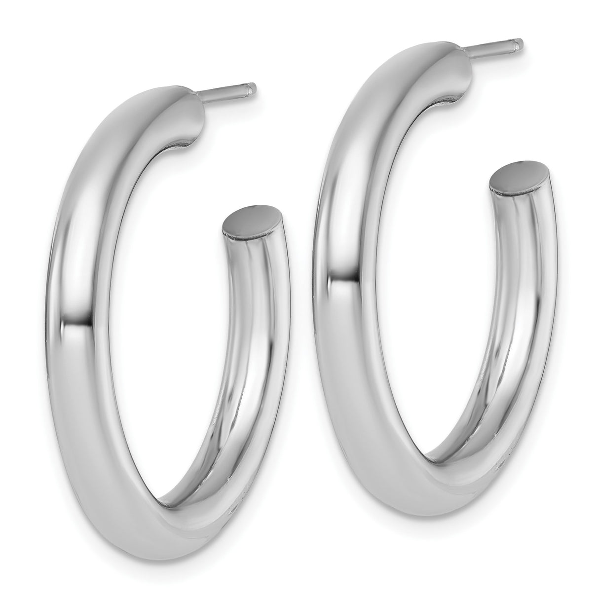 14k White Gold Hoop Earrings, Medium Rounded Tube with Smooth Polished Finish, Unisex Jewelry