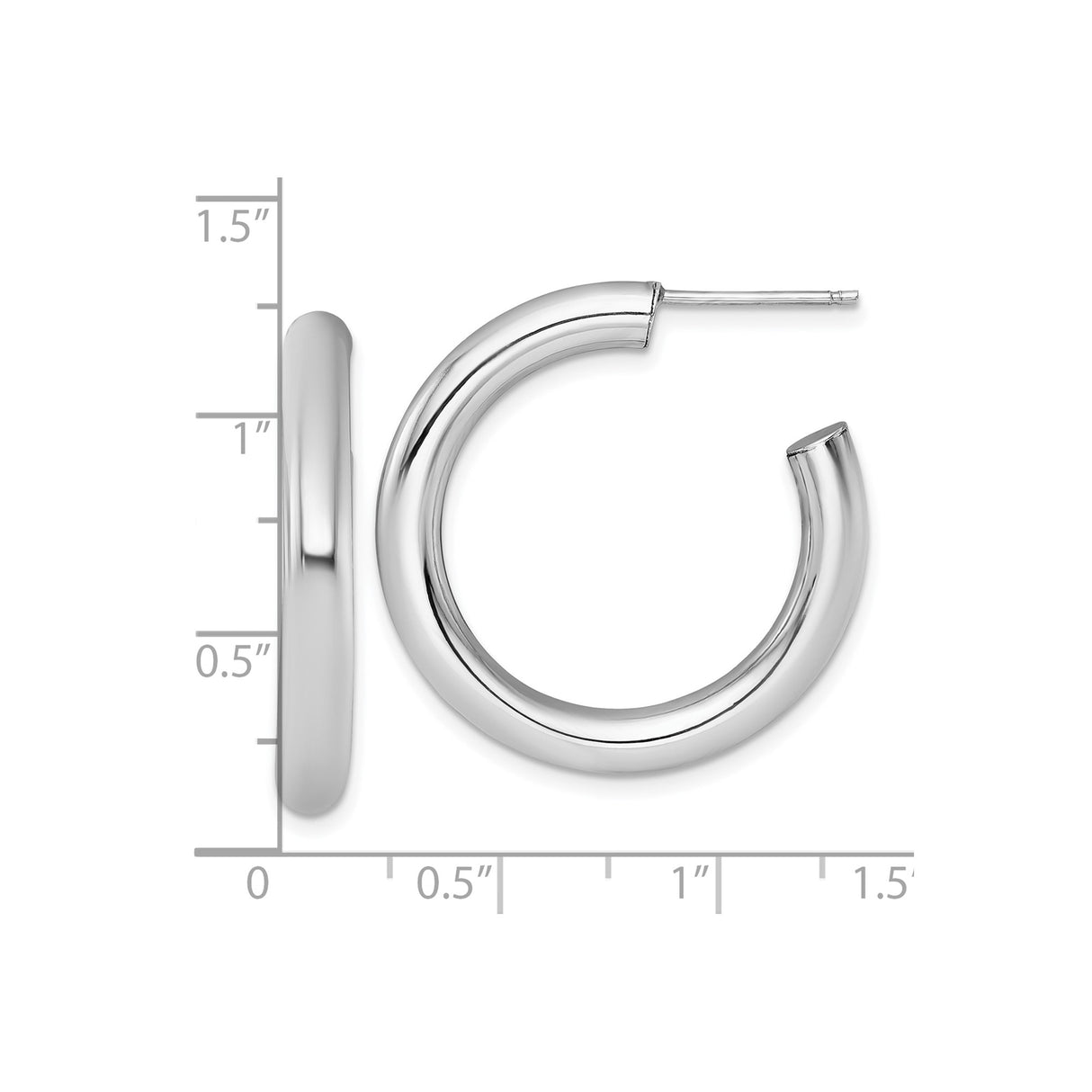 14k White Gold Hoop Earrings, Medium Rounded Tube with Smooth Polished Finish, Unisex Jewelry