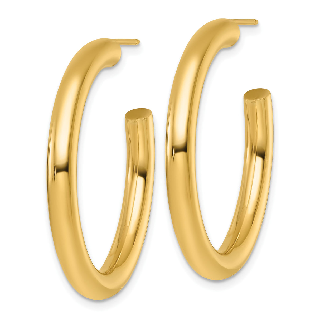 14k Yellow Gold Hoop Earrings, Smooth Polished Medium Lightweight Tube Style for Women