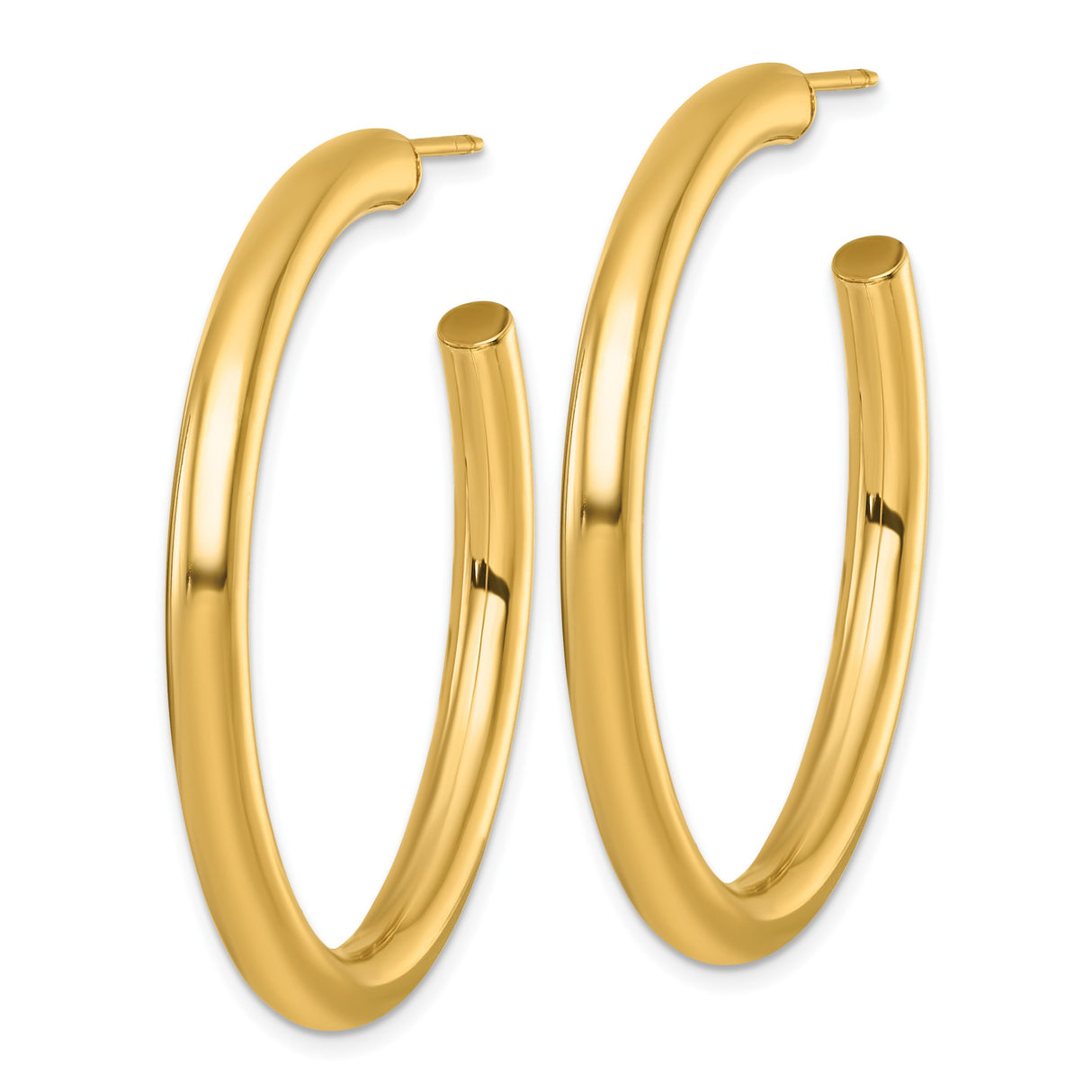14k Yellow Gold Hoop Earrings, Medium Polished Classic Tube Style with Post Backs for Women