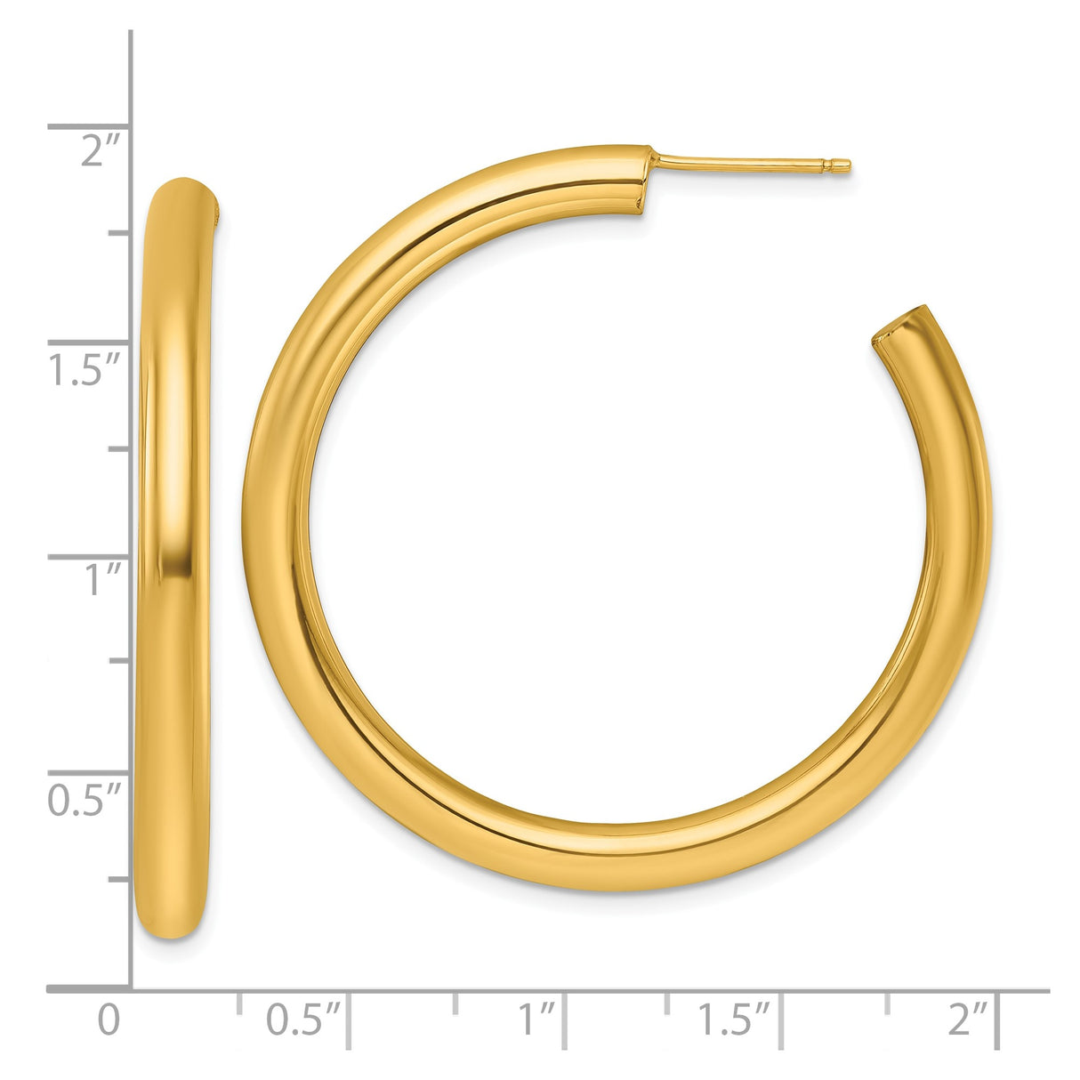 14k Yellow Gold Hoop Earrings, Medium Polished Classic Tube Style with Post Backs for Women