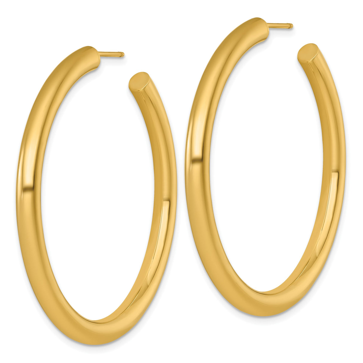 14k Yellow Gold Hoop Earrings, Smooth Polished Medium Round Tube, Minimalist Style for Women