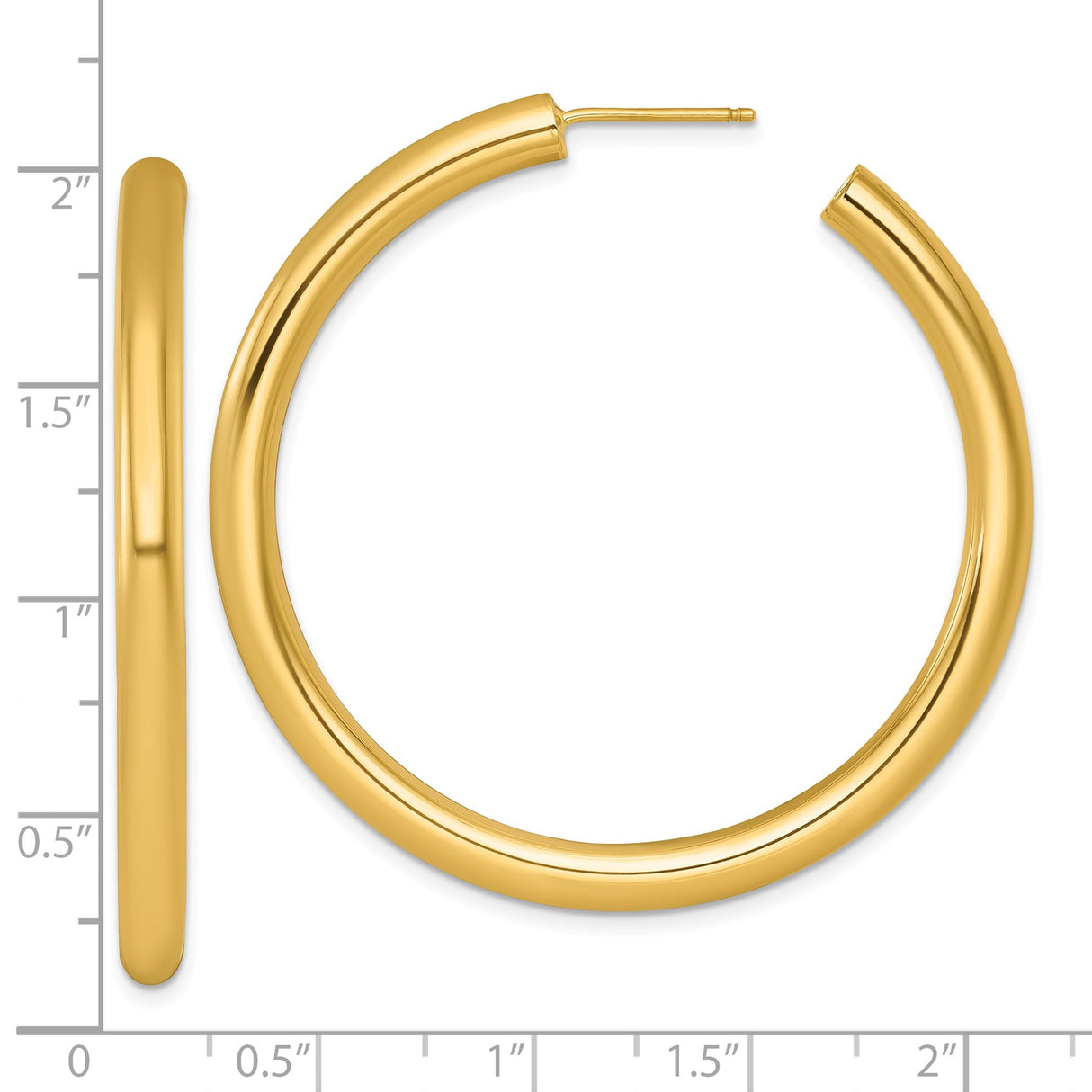 14k Yellow Gold Hoop Earrings, Smooth Polished Medium Round Tube, Minimalist Style for Women
