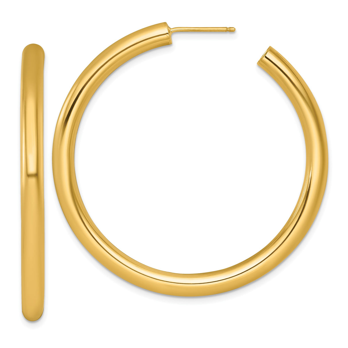 14k Yellow Gold Hoop Earrings, Smooth Polished Medium Round Tube, Minimalist Style for Women