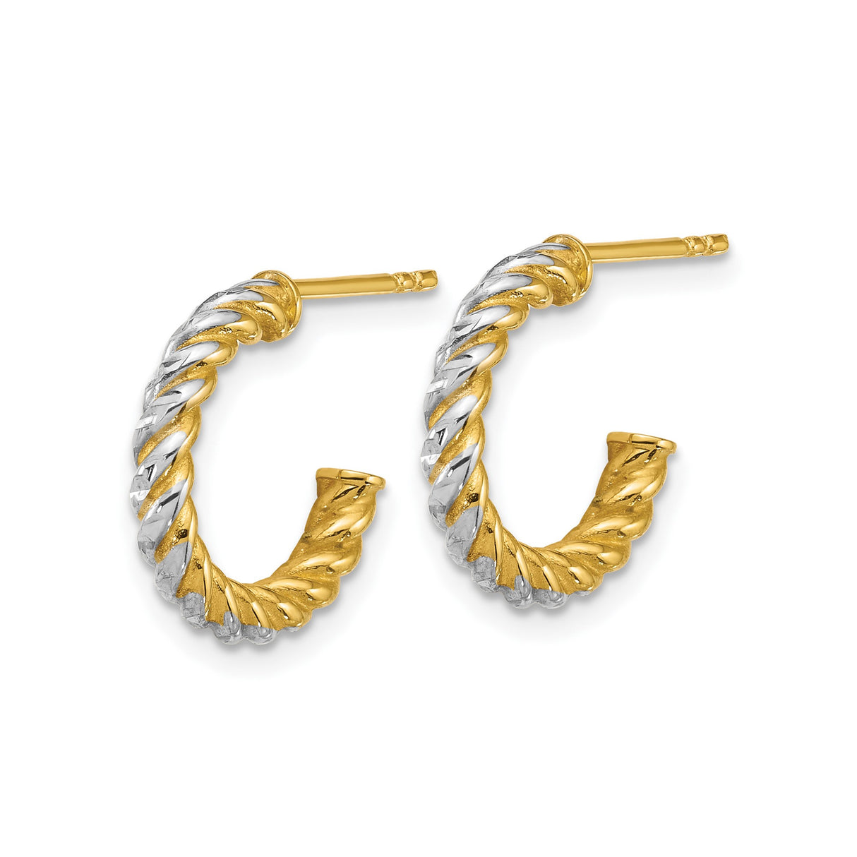 14k Yellow Gold Twisted Rope Hoop Earrings, Diamond Cut Two-Tone Hollow Tube, 30mm Size