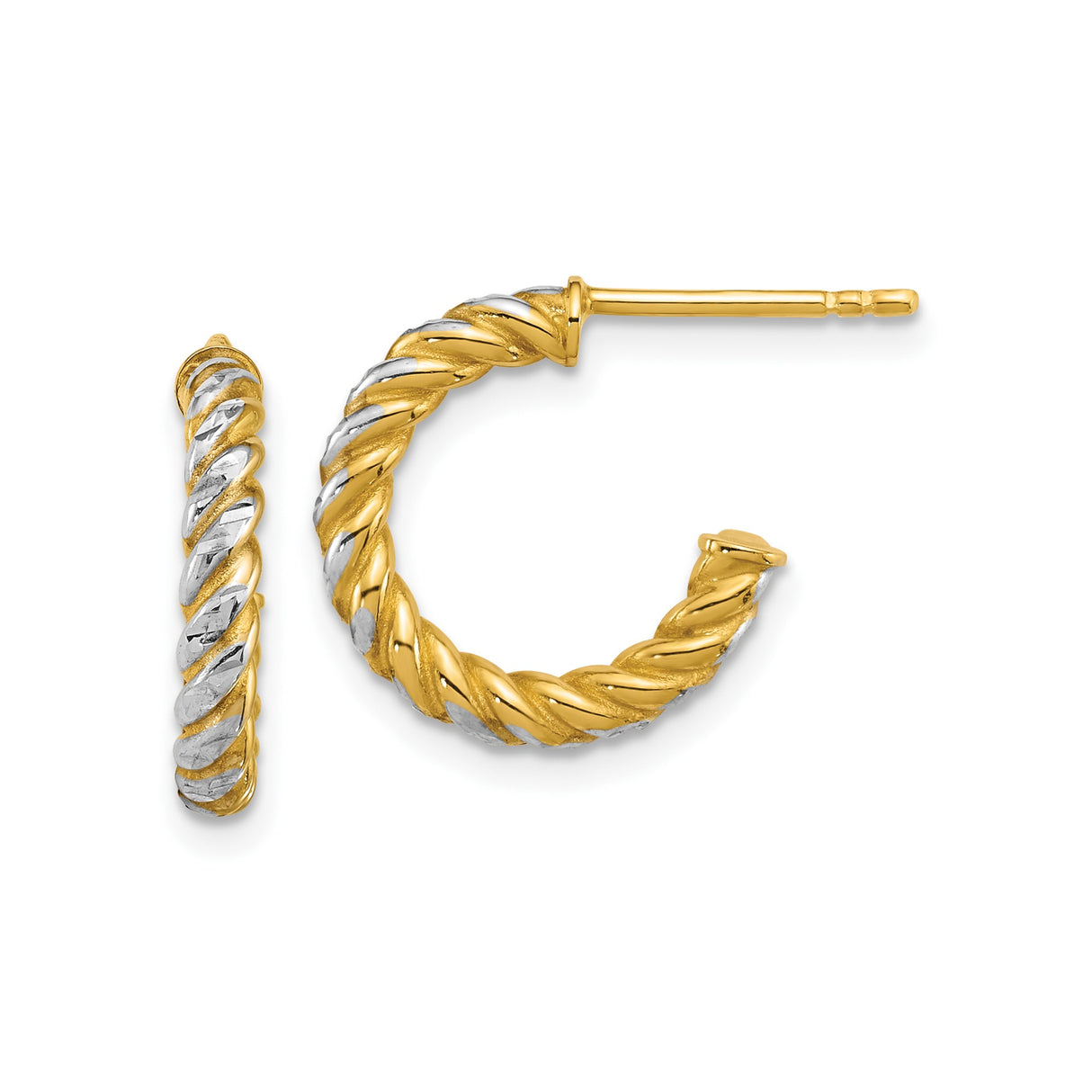 14k Yellow Gold Twisted Rope Hoop Earrings, Diamond Cut Two-Tone Hollow Tube, 30mm Size