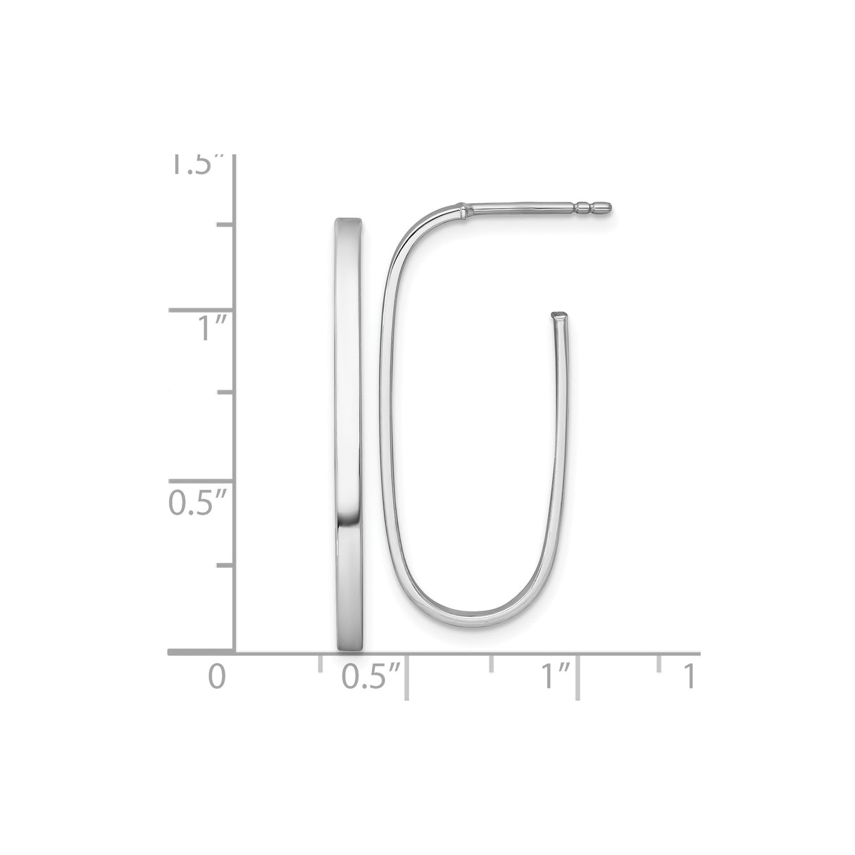 14k Yellow Gold Hoop Earrings, Rhodium Finished Elongated Oval Tube, Lightweight Modern Style