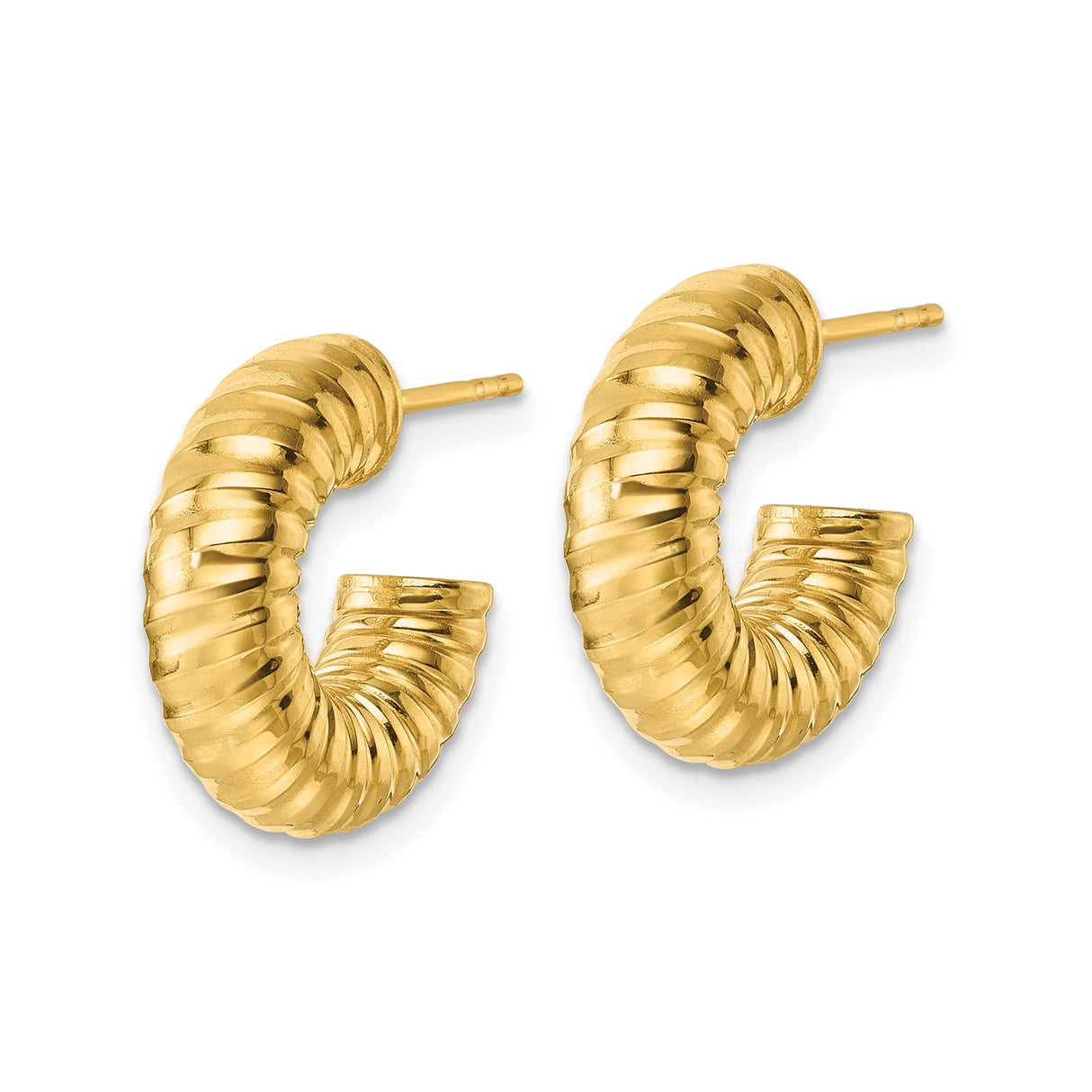 14k Yellow Gold Ribbed Twist Hoop Earrings, Textured Tube Style for Women