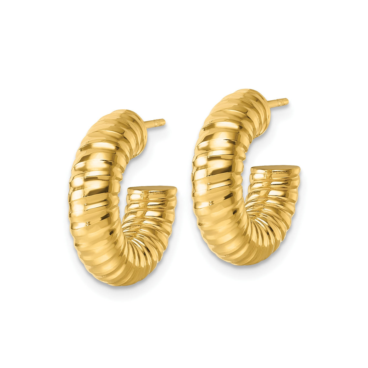 14k Yellow Gold Hoop Earrings, Twisted Ribbed Chunky Textured Design for Women