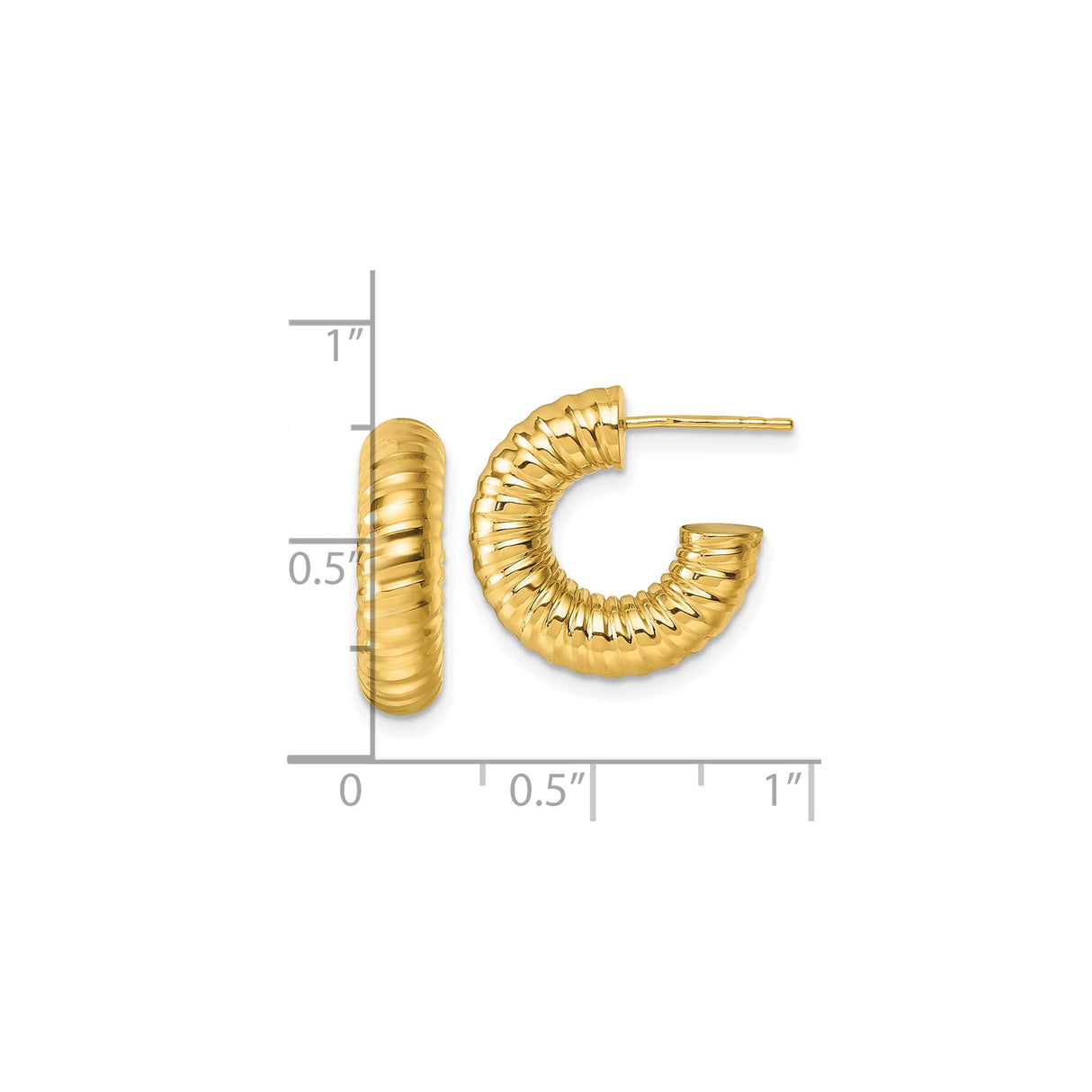 14k Yellow Gold Hoop Earrings, Twisted Ribbed Chunky Textured Design for Women