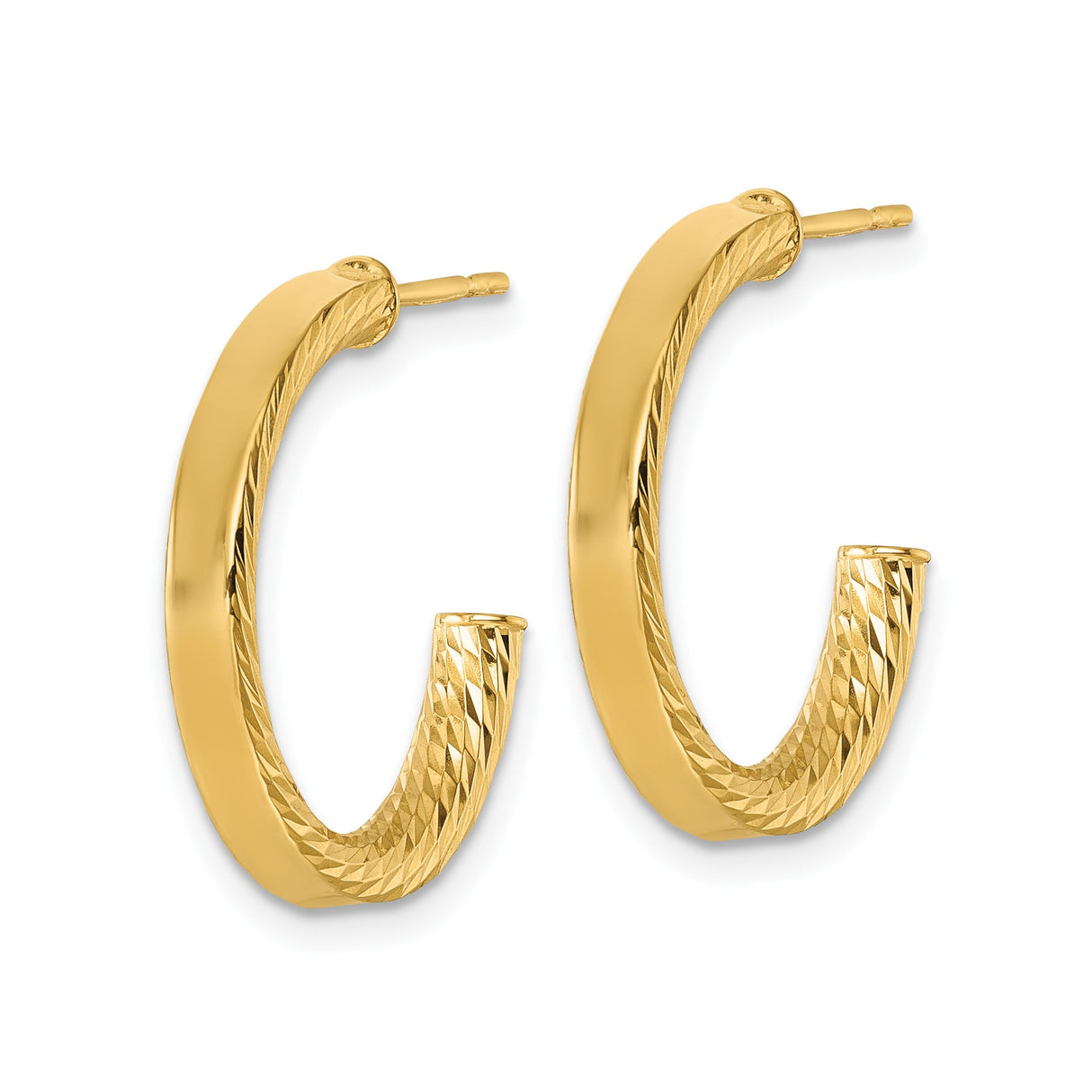 14k Yellow Gold Hoop Earrings, Diamond Cut Twist Design, Medium Bold Lightweight Style for Women
