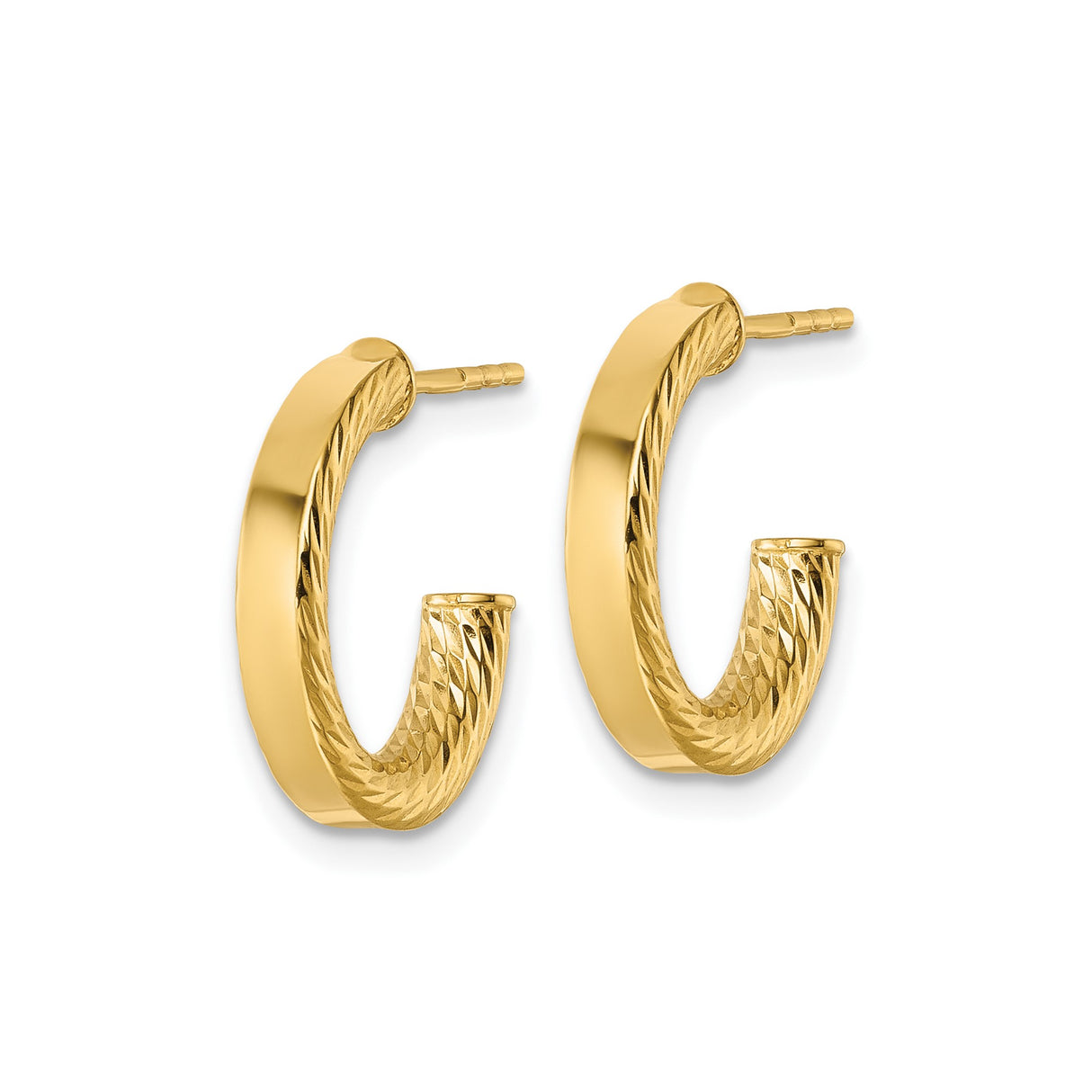 14k Yellow Gold Hoop Earrings with Diamond Cut Texture and Polished Finish for Women