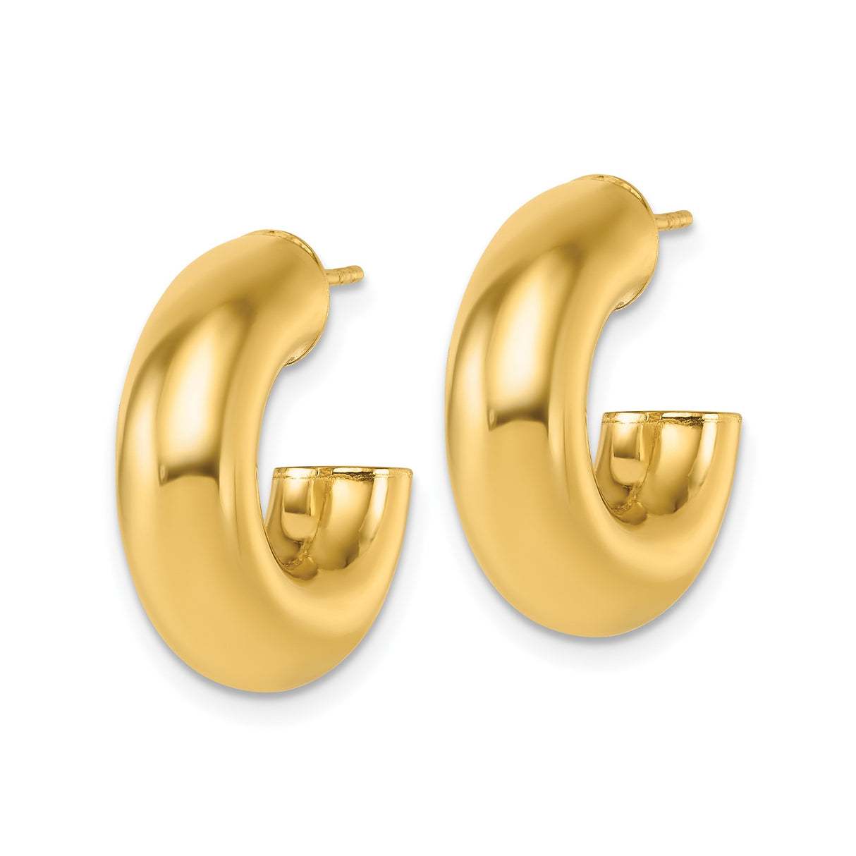 14k Yellow Gold Hoop Earrings, Puffed Rounded Huggie Studs, High Polish Minimalist Style for Women