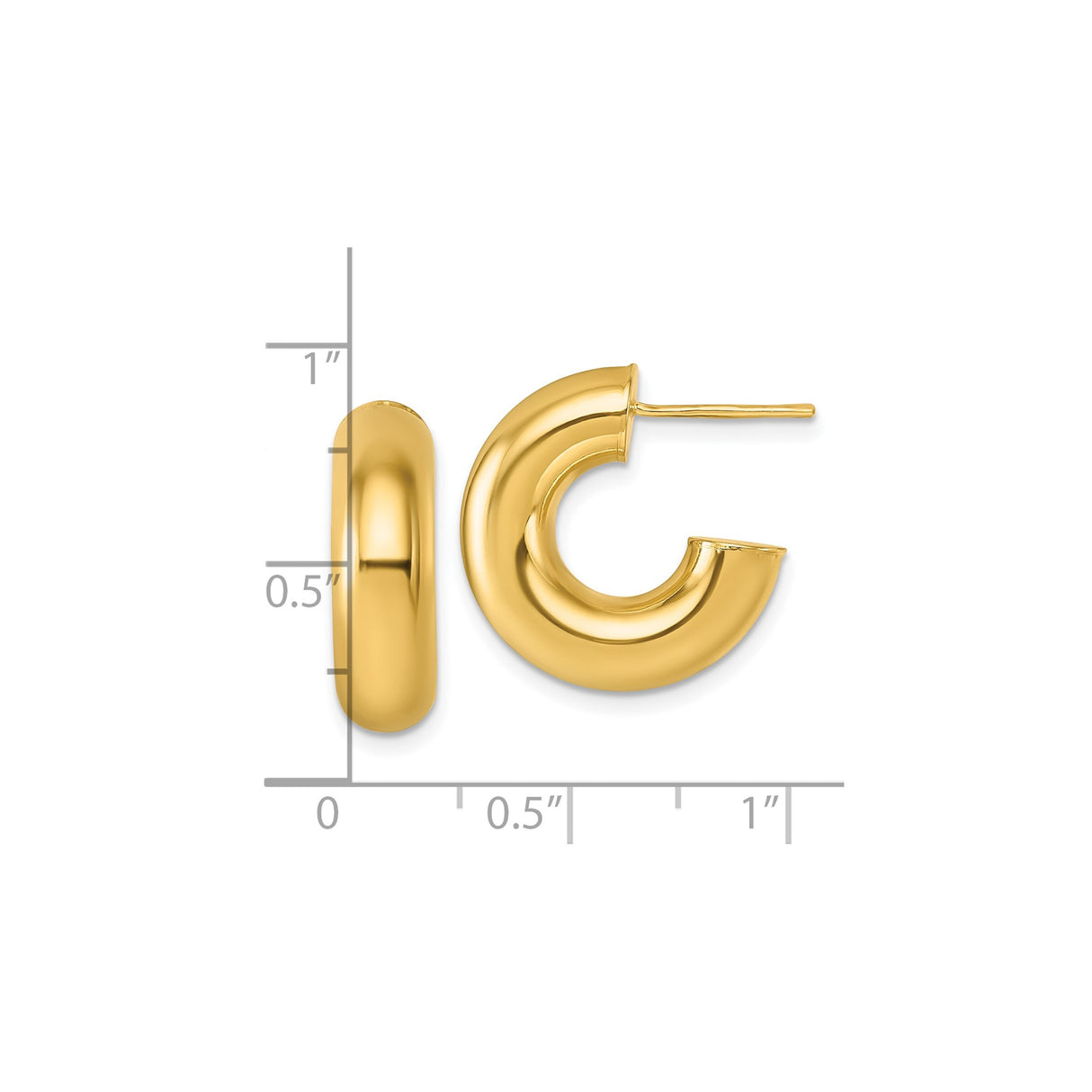 14k Yellow Gold Hoop Earrings, Puffed Rounded Huggie Studs, High Polish Minimalist Style for Women