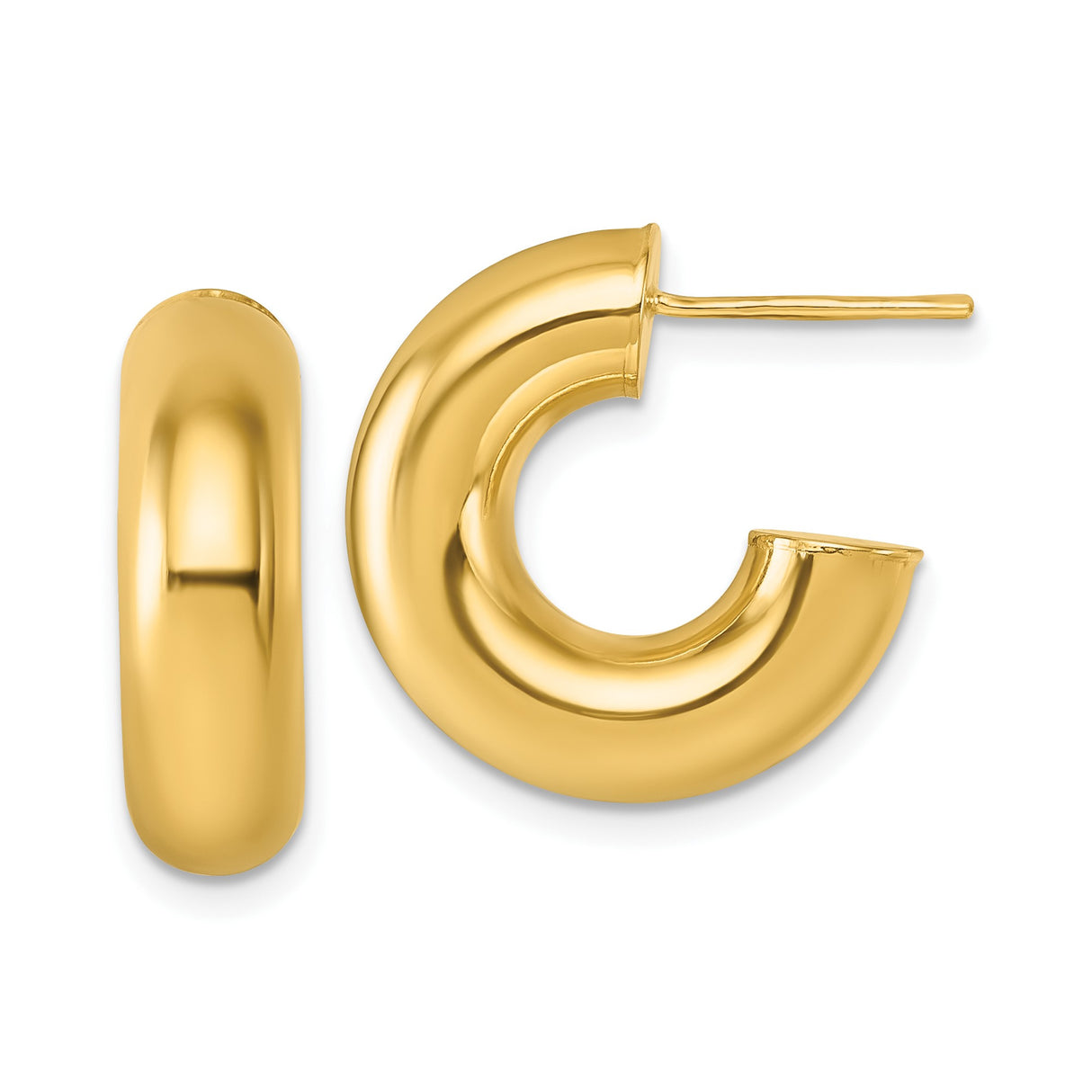 14k Yellow Gold Hoop Earrings, Puffed Rounded Huggie Studs, High Polish Minimalist Style for Women