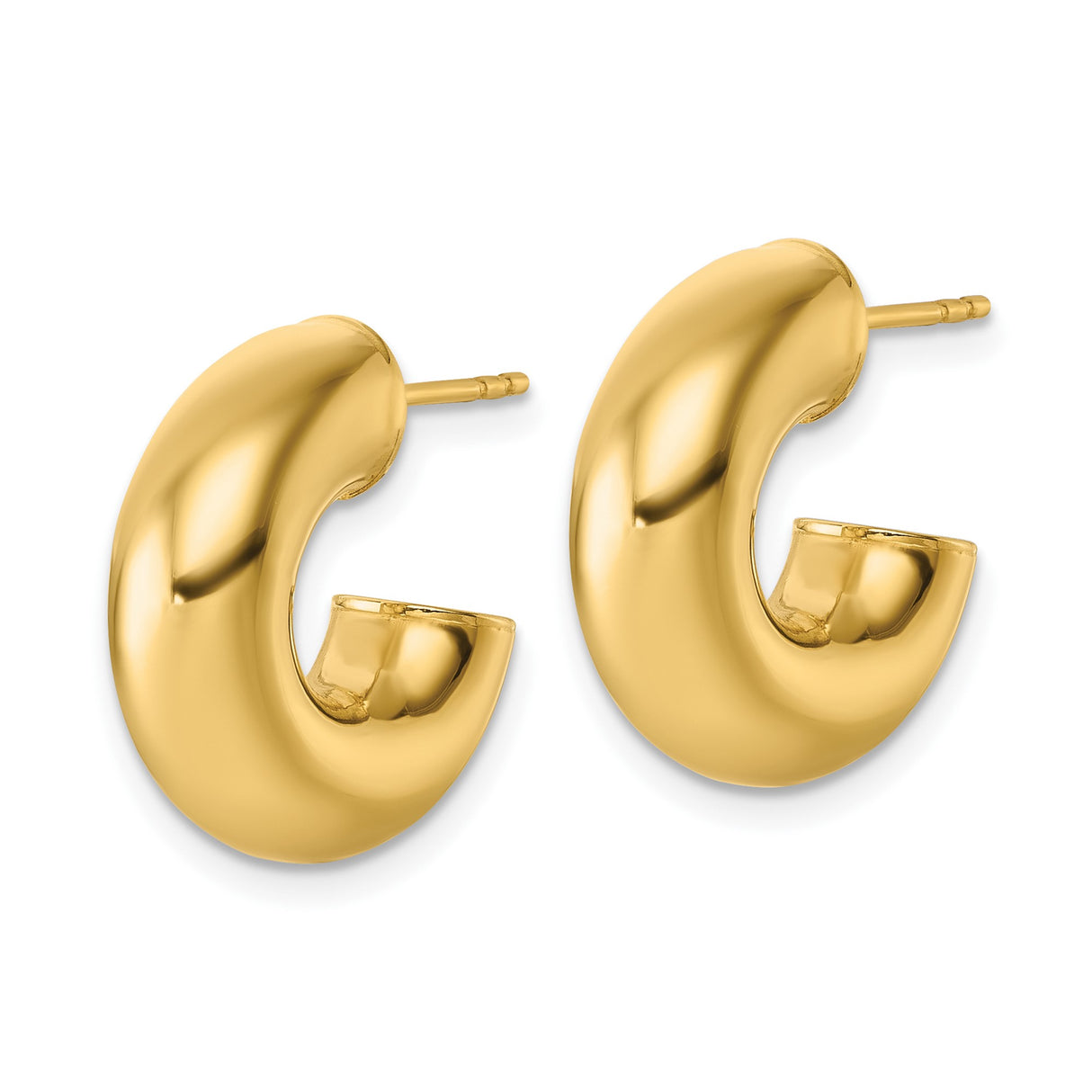 14k Yellow Gold Hoop Earrings, Puffed Rounded Lightweight Design, High Polish Finish for Women