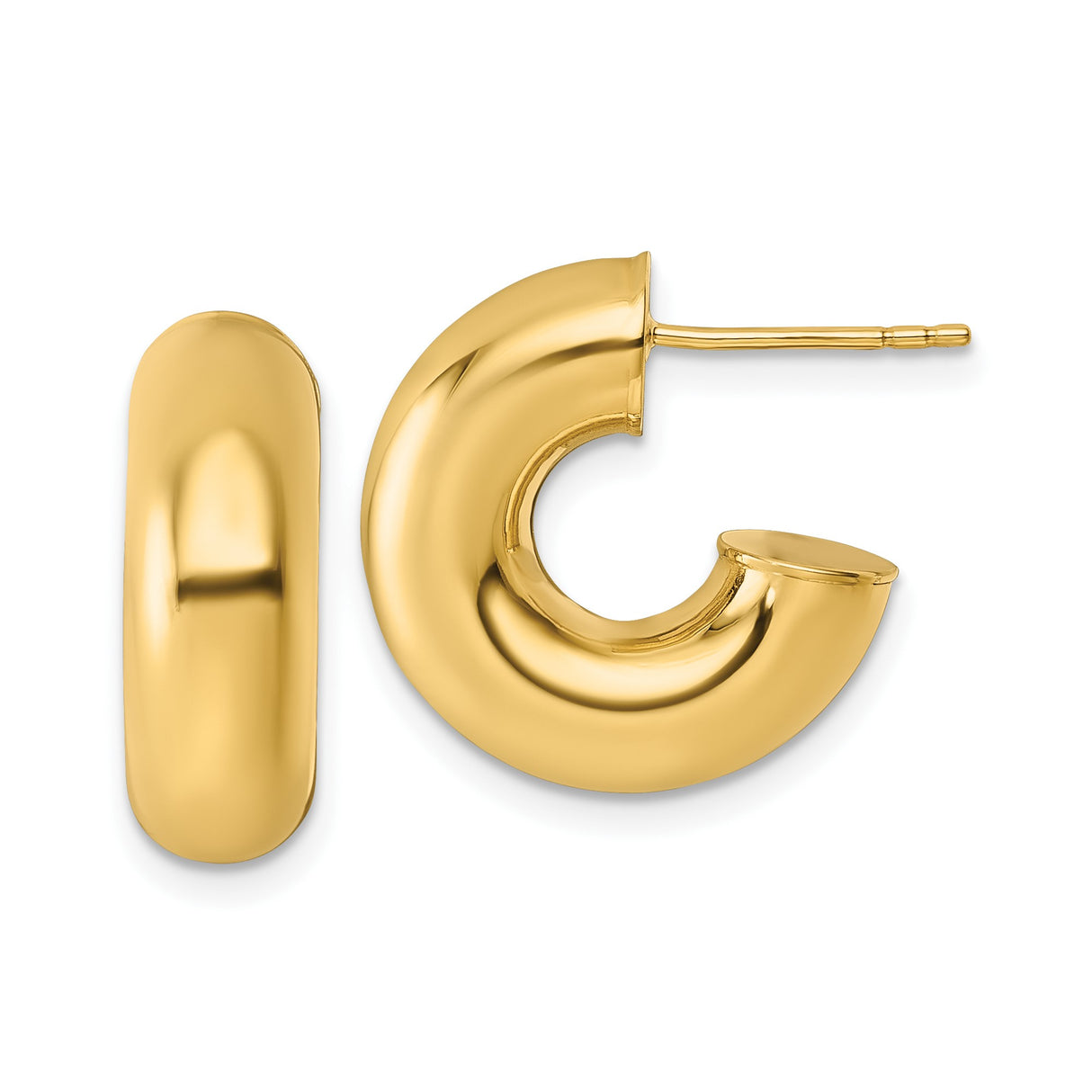 14k Yellow Gold Hoop Earrings, Puffed Rounded Lightweight Design, High Polish Finish for Women