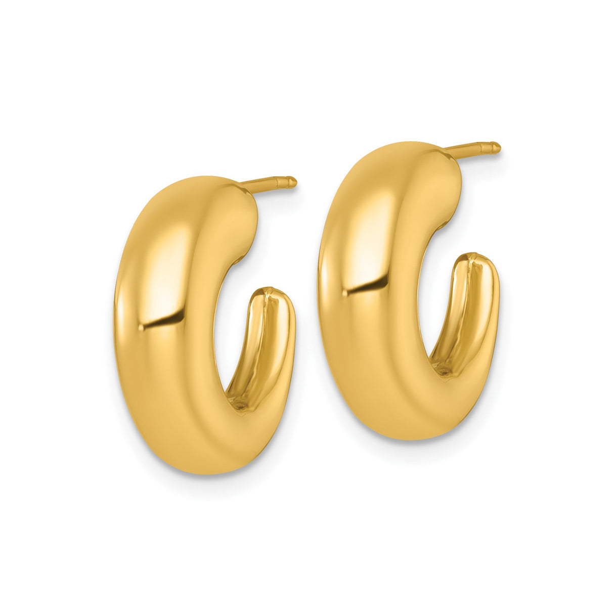 14k Yellow Gold Hoop Earrings, Chunky Crescent Design with High Polish Finish