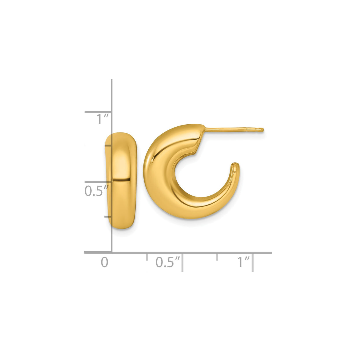 14k Yellow Gold Hoop Earrings, Chunky Crescent Design with High Polish Finish
