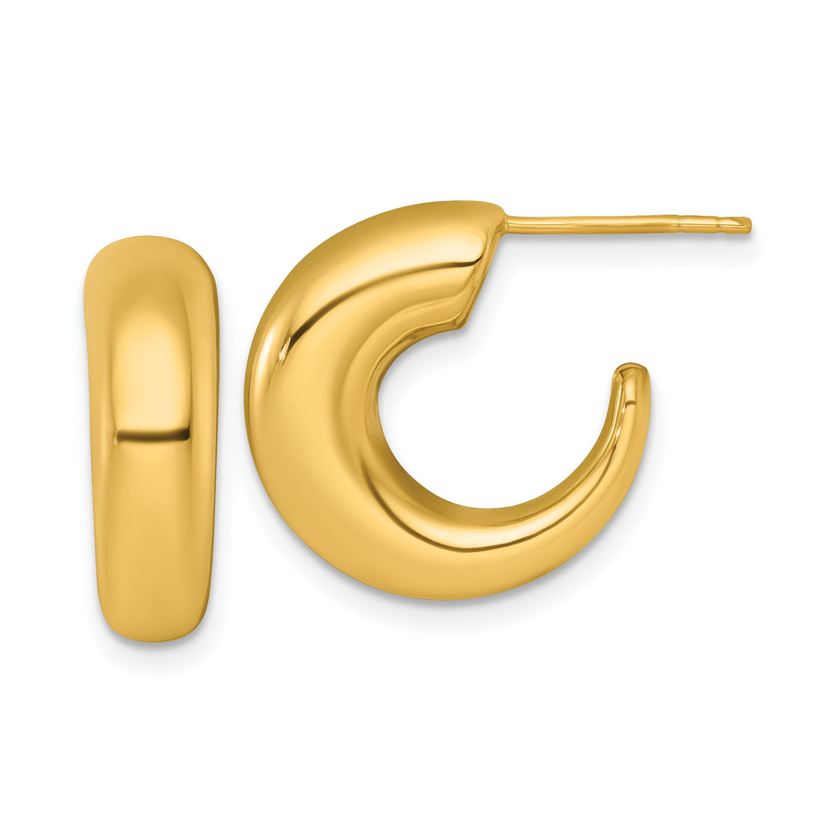 14k Yellow Gold Hoop Earrings, Chunky Crescent Design with High Polish Finish