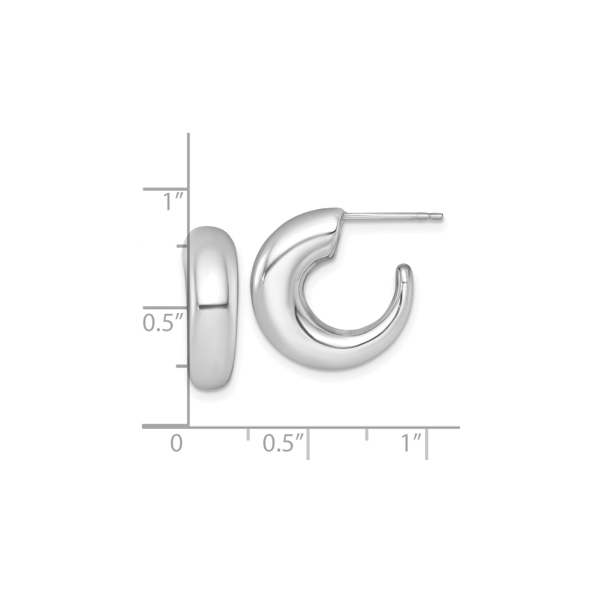 14k White Gold Hoop Earrings, Chunky Polished Dome Huggie Style, Minimalist Modern Design