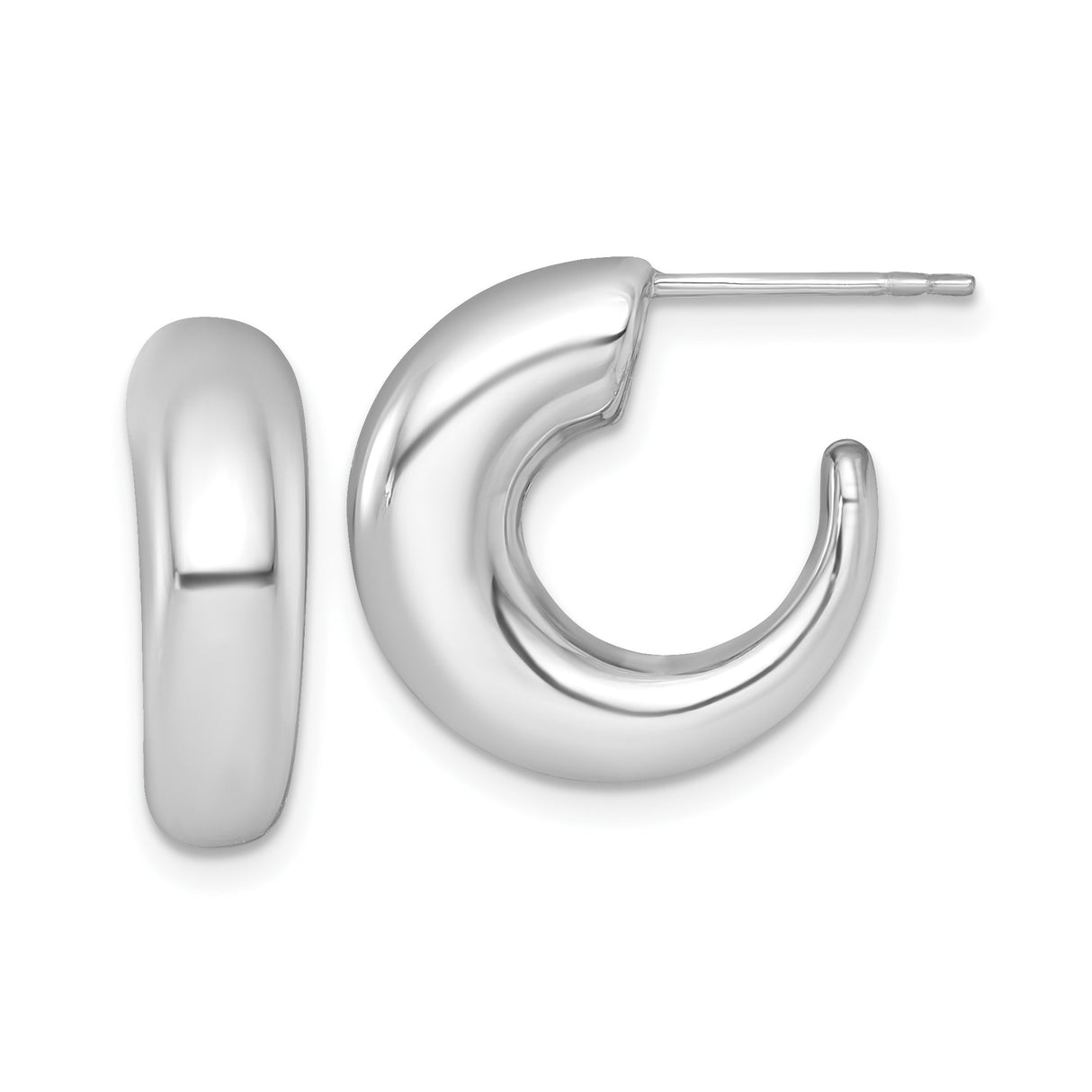 14k White Gold Hoop Earrings, Chunky Polished Dome Huggie Style, Minimalist Modern Design