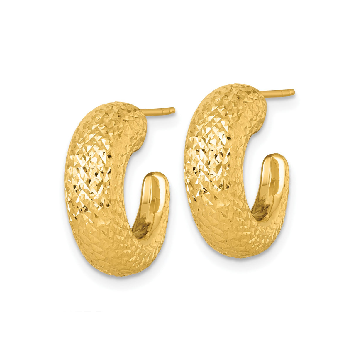 14k Yellow Gold Textured Crescent Hoop Earrings, Diamond Cut Modern Design for Women