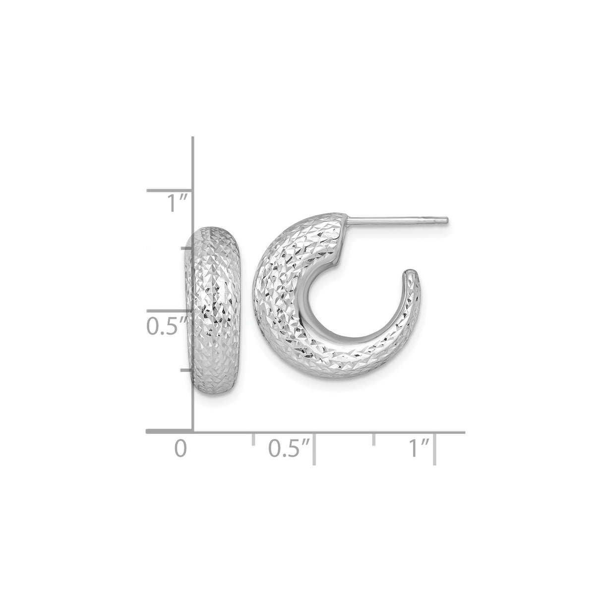 14k White Gold Hoop Earrings, Textured Diamond Cut Half Hoops, Chunky C-Hoop Design