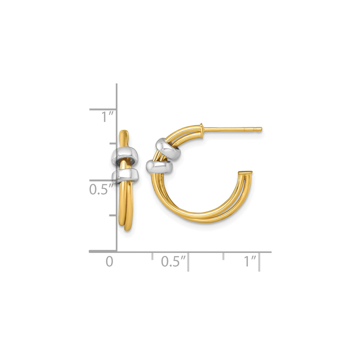 14k Two-Tone Gold Hoop Earrings with Double Hoop Design and Polished White Gold Beads