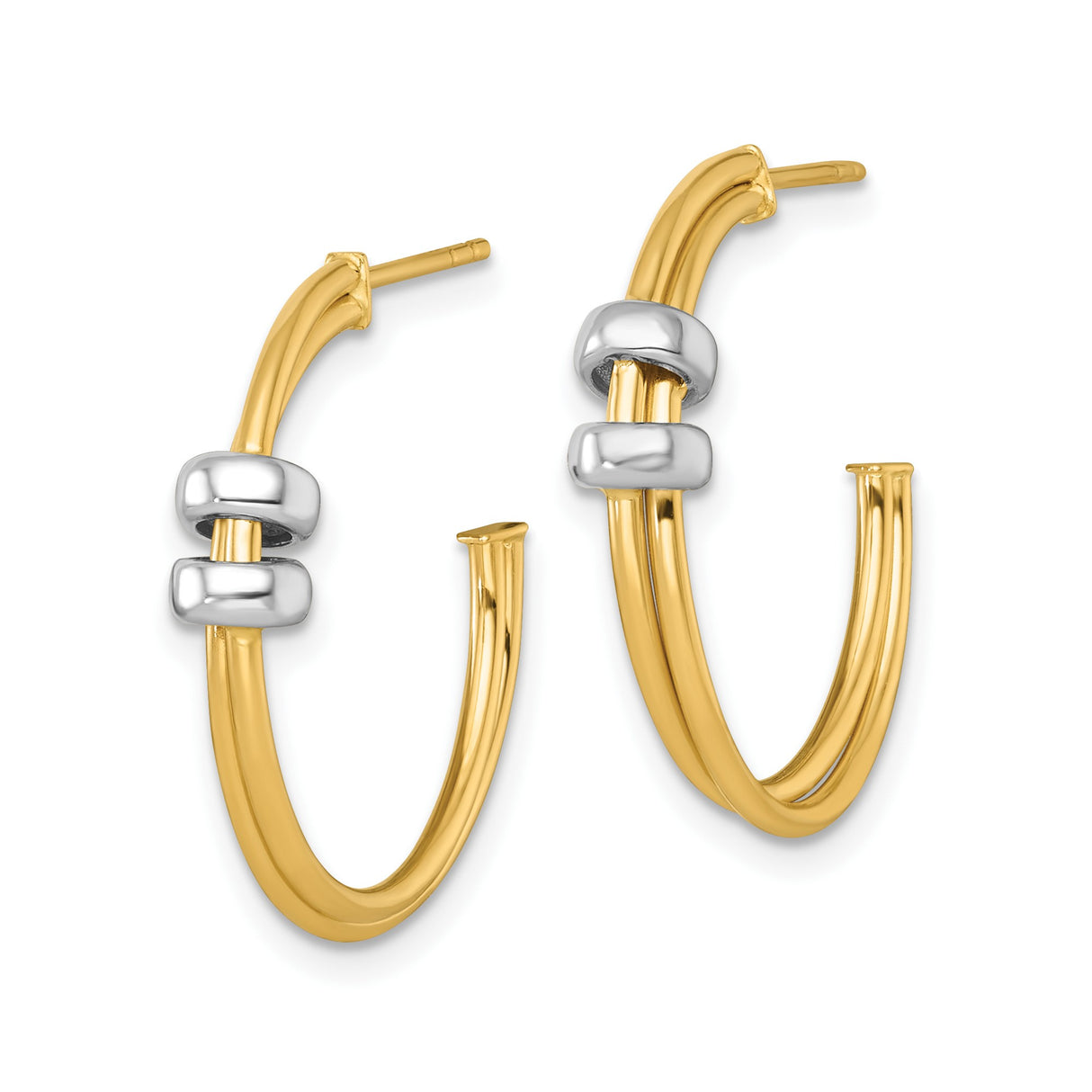 14k Two-Tone Gold Hoop Earrings, Yellow and White Gold Knot Design