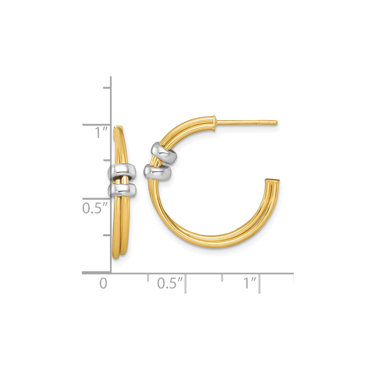 14k Two-Tone Gold Hoop Earrings, Yellow and White Gold Knot Design