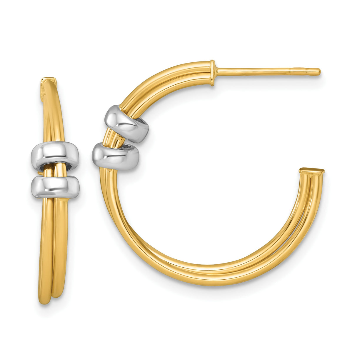 14k Two-Tone Gold Hoop Earrings, Yellow and White Gold Knot Design