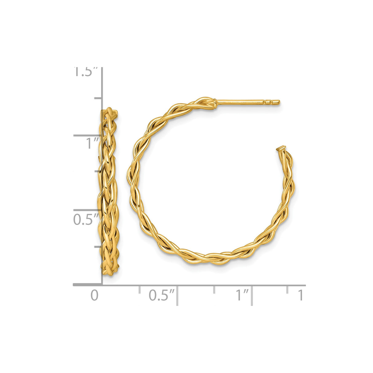 14k Yellow Gold Hoop Earrings with Twisted Braided Interwoven Design for Women