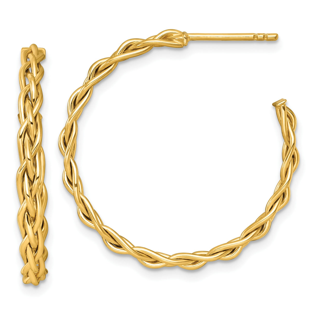 14k Yellow Gold Hoop Earrings with Twisted Braided Interwoven Design for Women