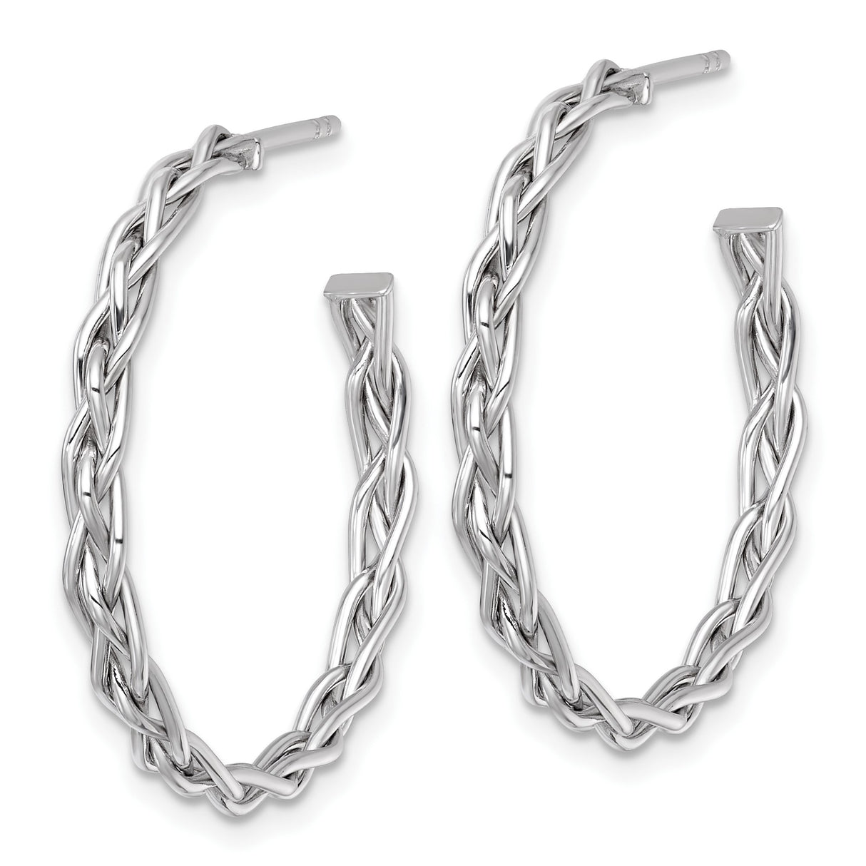 14k Yellow Gold Braided Hoop Earrings with Rhodium, Twisted Multi-Strand Woven Design