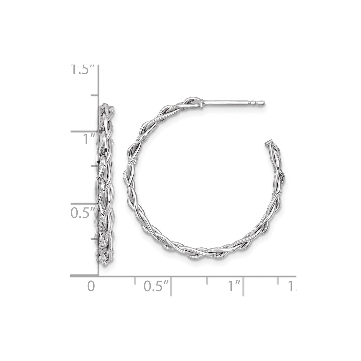 14k Yellow Gold Braided Hoop Earrings with Rhodium, Twisted Multi-Strand Woven Design