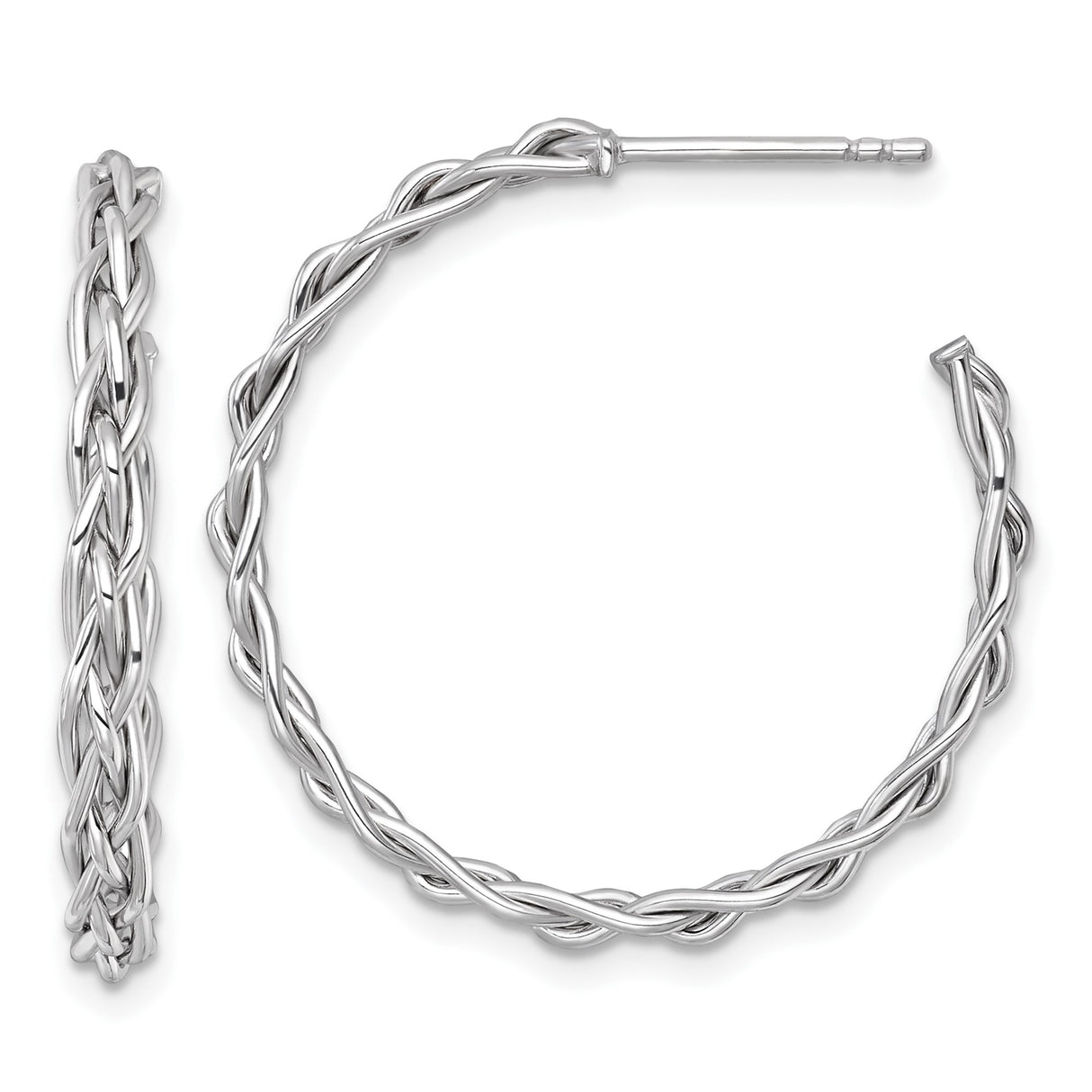 14k Yellow Gold Braided Hoop Earrings with Rhodium, Twisted Multi-Strand Woven Design