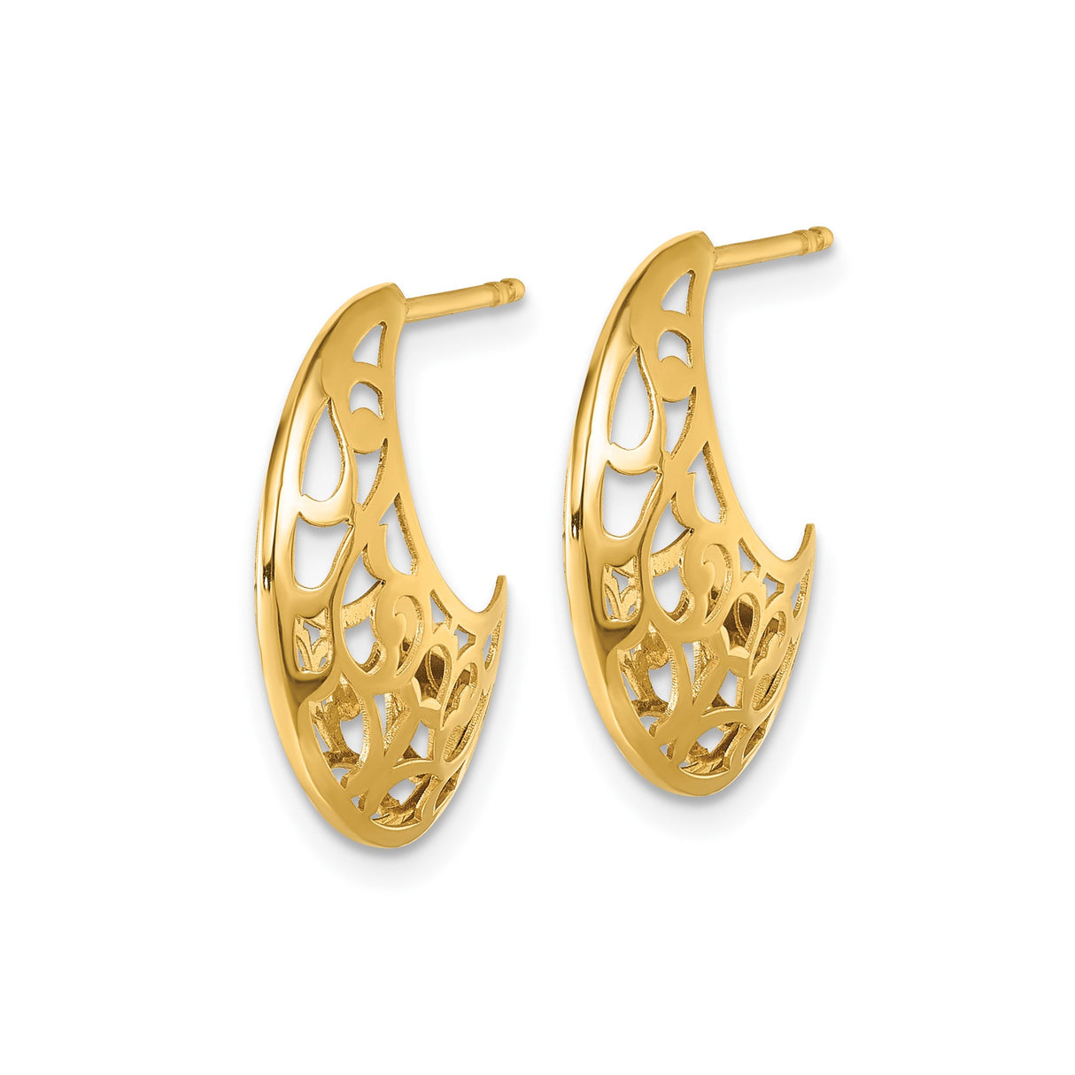 14k Yellow Gold Hoop Earrings with Floral Filigree Openwork Design